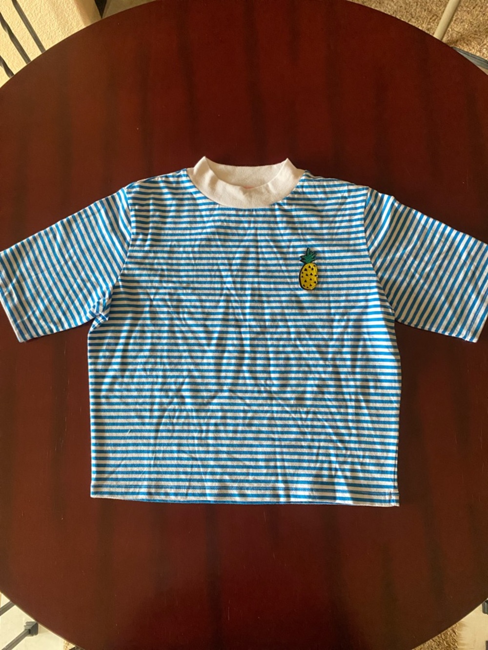 Lazy Oaf Blue & White Striped Tee with Pineapple